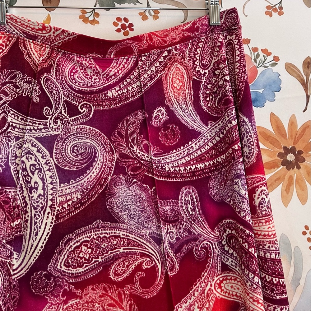 Gorgeous M Red Pink Paisley A Line Flowy Spring Summer Pull On Casual Skirt Boho